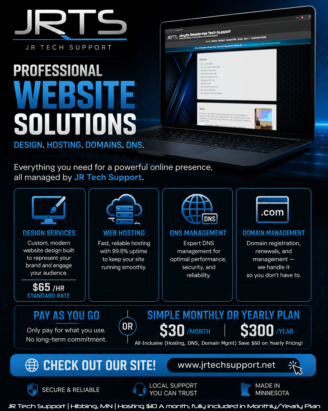 JR Tech Support Website Design and Hosting Services Ad